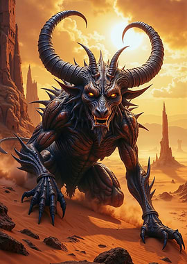 Evil Demonic Creature in Desert Landscape