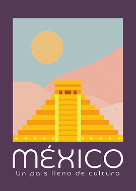 Mexico Pyramid Travel Poster
