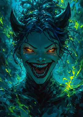Demonic Woman with Glowing Eyes