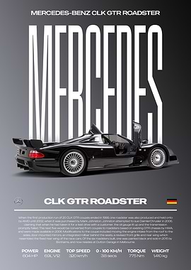 Mercedes-Benz CLK GTR Roadster Car Poster