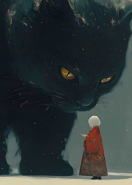 Giant Black Cat and a Child