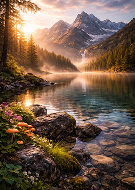 Misty Mountain Lake Sunrise