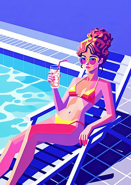 Woman in bikini by the pool