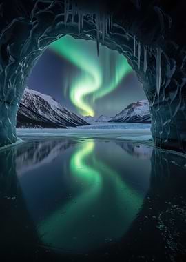 Aurora Borealis Over Snowy Mountains