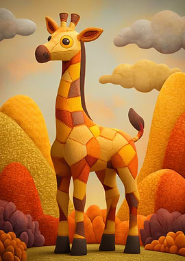Stuffed Giraffe in Mountain Landscape