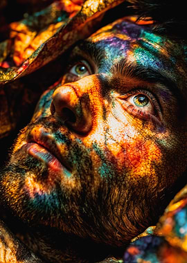 Textured Male Face Rainbow Light