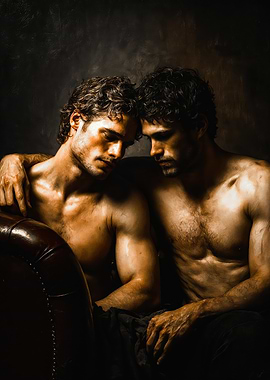 Intimate Muscular Men Oil Painting