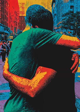 Vibrant Pop Art Gay Embrace