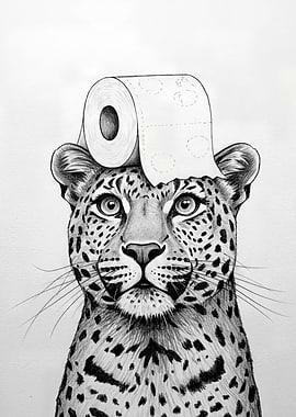 Leopard with Toilet Paper Hat