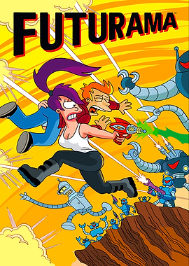 Futurama Leela and Fry fighting robots