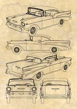 Chevrolet Bel Air 1957 Vintage Car Blueprint