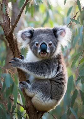 Cute Koala in Eucalyptus Tree