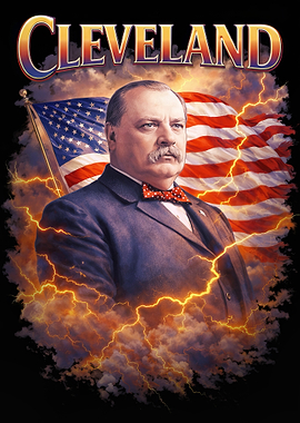 Grover Cleveland – U.S. President Patriotic American Flag Portrait Wall Art