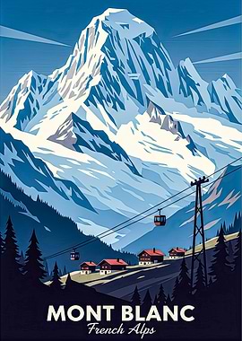 Mont Blanc French Alps Vintage Poster