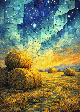 Hay Bales Under a Starlit Sky