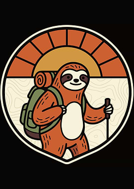 Sloth Hiker with Backpack and Sun