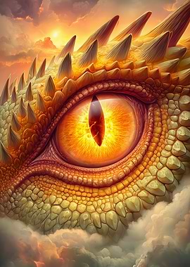Golden Dragon Eye in Fiery Sky