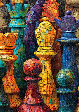 Mosaic Chess Pieces