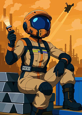 Astronaut with Flashlight in Industrial Setting