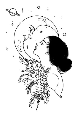 Woman and Moon with Flowers