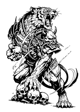 Tiger Warrior with Skulls