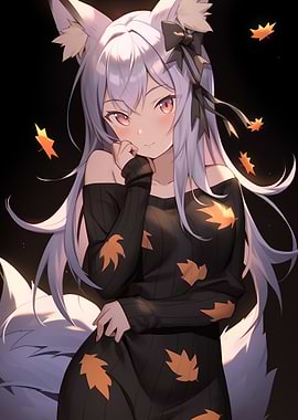 Anime Girl with Fox Ears and Tail