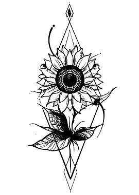 Geometric Sunflower and Butterfly Tattoo Design