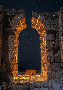 Ancient Archway Under Starry Night Sky