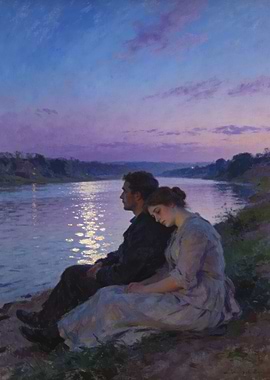 Couple by the River at Dusk
