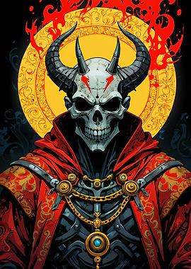 Demonic Skull with Horns and Red Robe