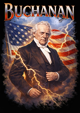James Buchanan – U.S. President Patriotic American Flag Portrait Wall Art