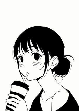 Anime Girl Drinking from Cup