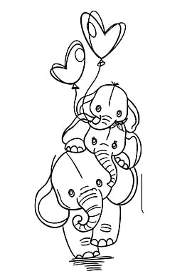 Three Elephants with Heart Balloons