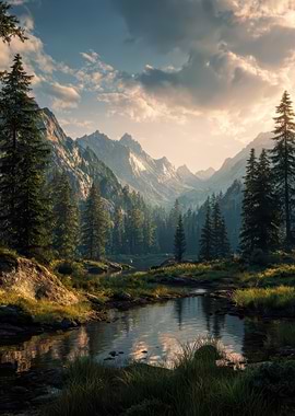 Serene Mountain Lake at Sunrise
