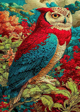 Vibrant Owl in a Lush Forest
