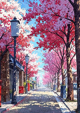 Cherry Blossom Lined Street