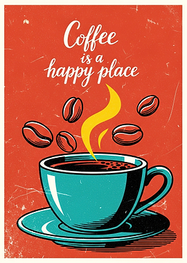 Coffee is a happy place vintage poster