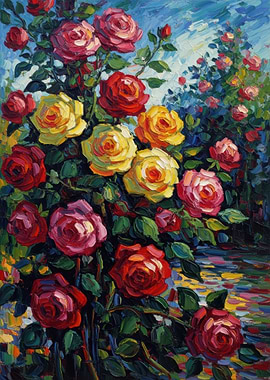 Impressionistic Rose Garden Painting