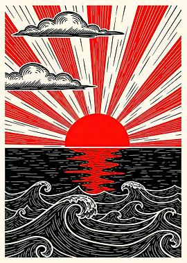 Sunrise Over Wavy Ocean