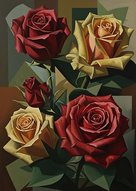 Cubist Roses Still Life