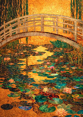Monet's Golden Stained Glass Lily Bridge