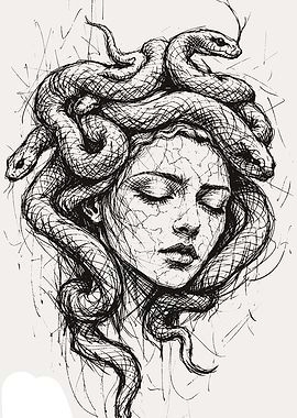 Medusa with Snakes Hair Sketch