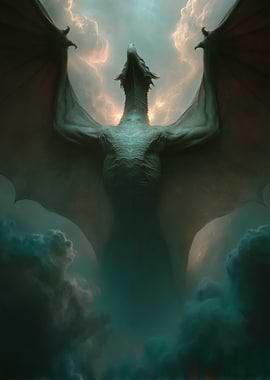 Majestic Dragon Emerging from Clouds