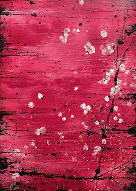 Abstract Pink and Black Splatter Painting