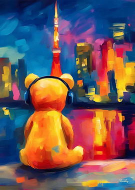 Tokyo Teddy Fauvist Neon Skyline Print