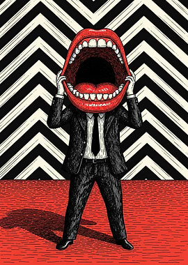 Surreal Mouth Head in Suit