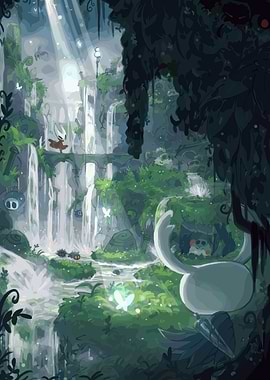 Hollow Knight Forest Waterfall Scene
