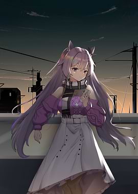 Anime Girl on Rooftop at Dusk