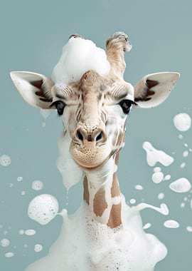 Cute Giraffe Taking a Bubble Bath