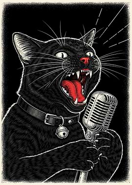 Black Cat Singing into Microphone